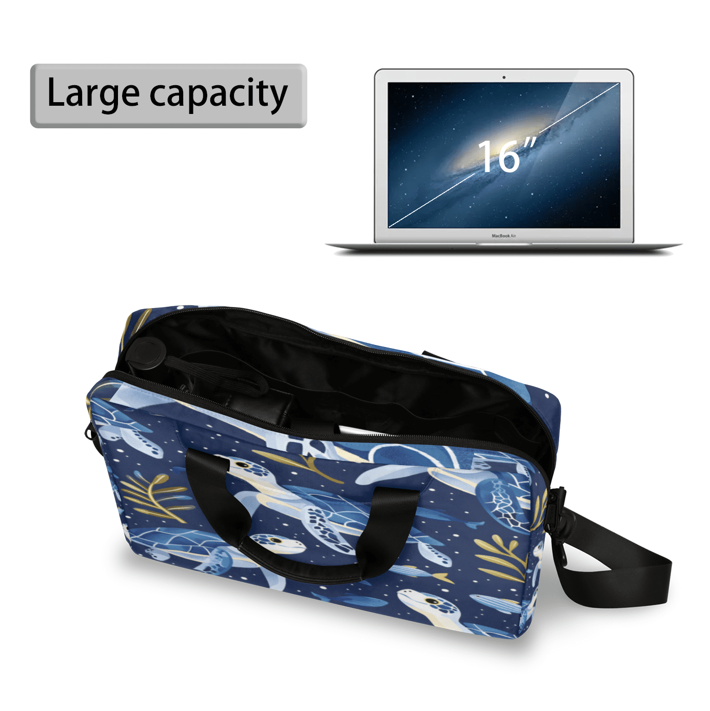 Herdesigns Sea Turtle Laptop Bag for Women Men, Computer Case Briefcase Messenger Bags, 15-15.6 inch Laptop Sleeve Shoulder Bag