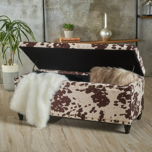 Tia Velvet Storage Ottoman, Milk Cow