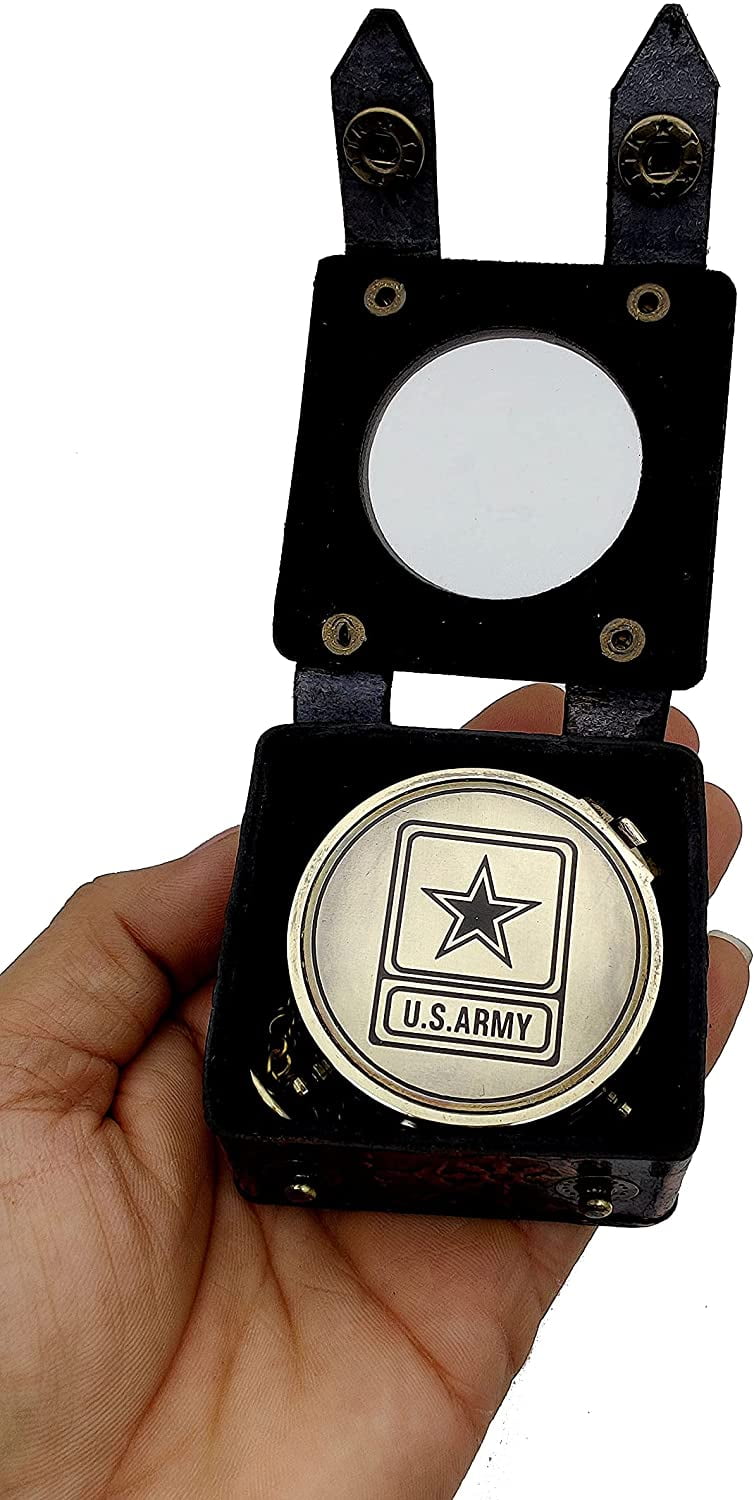 5MOONSUN5's US Army Engraved Brass Military Compass Nautical Marine Gift A Perfect and Unique Gift for Army Person Survival Navigation Compass for Hiking Camping Hunting with Leather Display Case