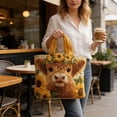thumbnail image 4 of Clearance! Vintage Quilted Canvas Highland Cow Reusable Tote Gift Bag, Lightweight Travel Bag, Made of Natural Canvas with Handle, Cotton Shoulder Bag for Shopping Work School, Gift for Everyone, 4 of 6