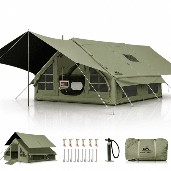 Inflatable Camping Tents 4-8 Person,131 Square Feets Large Blow up Tent with Stove Jack
