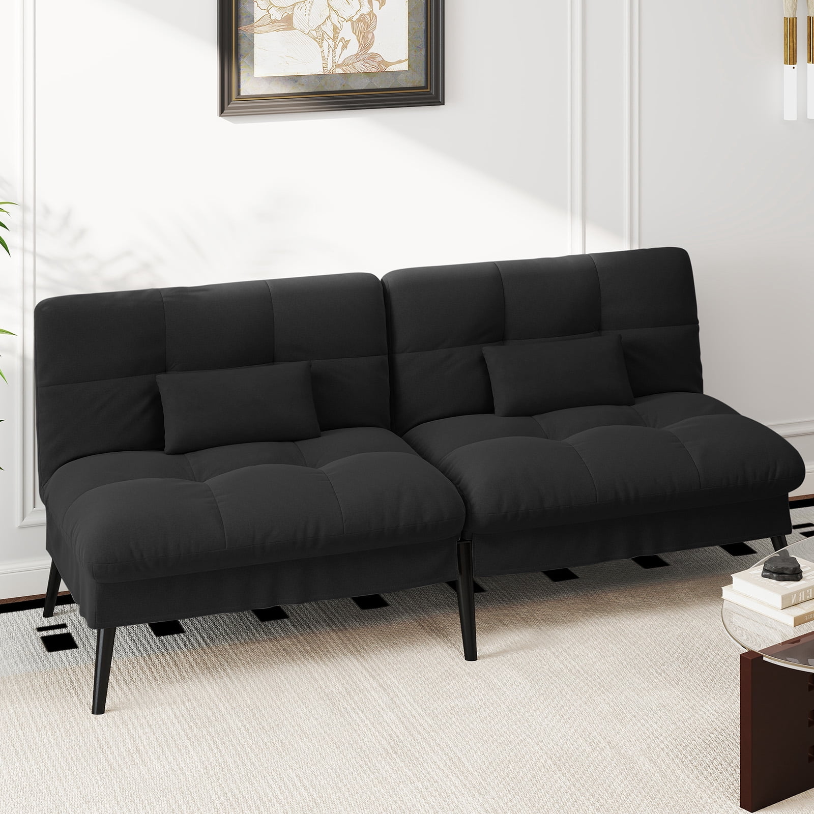 CloudRest Pro 72" Modern Convertible Futon Sofa Bed, Upholstered Futon Couch with 5 Adjustable Backrest Angles,Suitable for Apartment,Living Room,Black