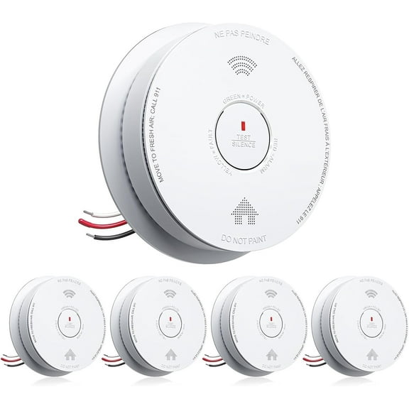 SITERWELL Hardwired Smoke & Carbon Monoxide Detector Combo,10 Year Battery,UL217-9th,Interconnected,Bilingual Voice Alerts,6.1in*1.65in.5 pack