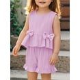 thumbnail image 2 of WIBACKER Summer Baby Girls and Toddler Kids Cotton Linen Sleeveless Tank Top and Shorts 2-Piece Set Outfit, 2 of 11