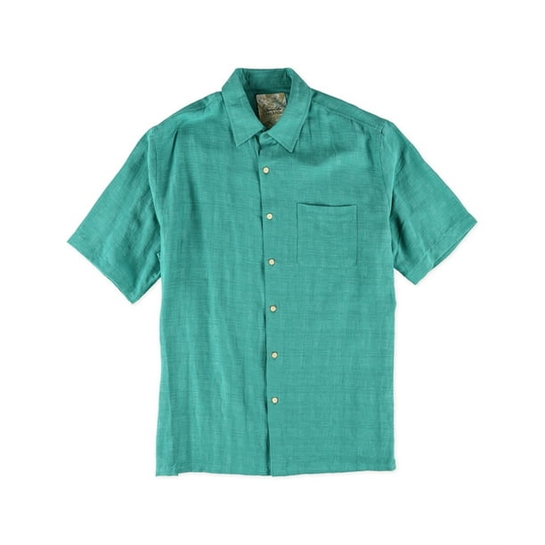 Tasso Elba - Camisa con botones cruzados de mezcla de seda para hombre, verde, grande Tasso Elba Botones al frente