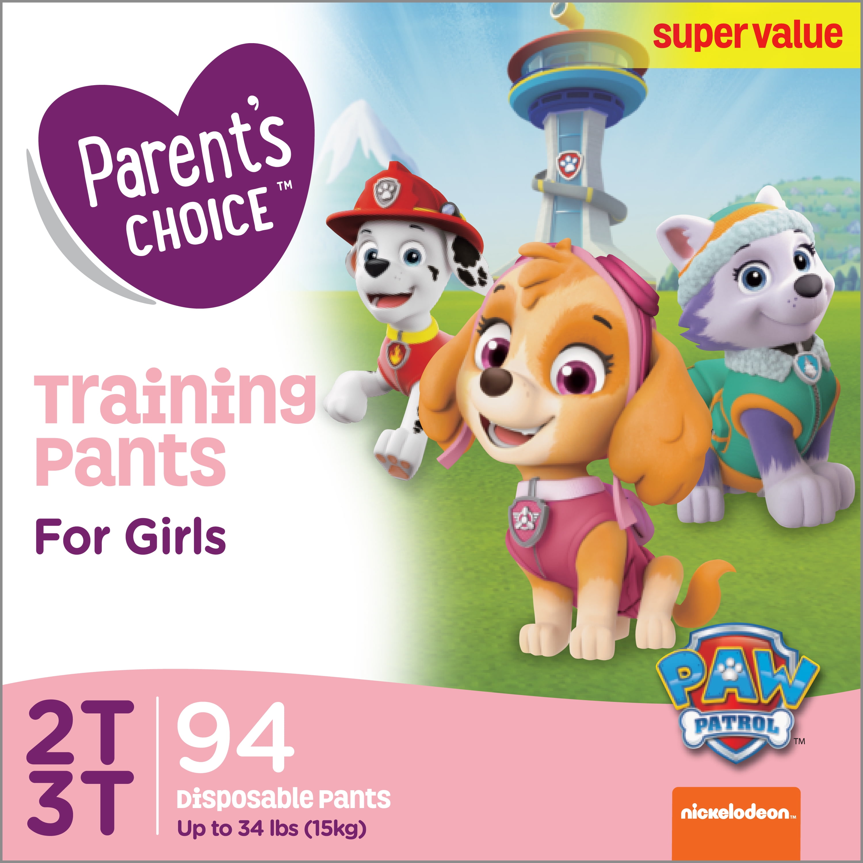 Parent's Choice Girls Training Pants, 2T 3T, 94 Count
