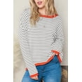 thumbnail image 2 of Women's Striped Pullover Sweater Winter Warm Knitted Top Casual Color Block Long Sleeve Crewneck Striped Sweaters Cotton Slim Fit Knit Pullover Tops Fall Winter, 2 of 8
