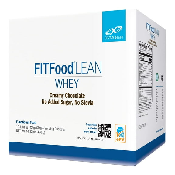 XYMOGEN FIT Food Lean Whey No Added Sugar, No Stevia - BioActive Whey Protein Powder with Natural Immunoglobulins - Supports Healthy Body Composition, Immune Health, Workouts - Chocolate (10 Packets)