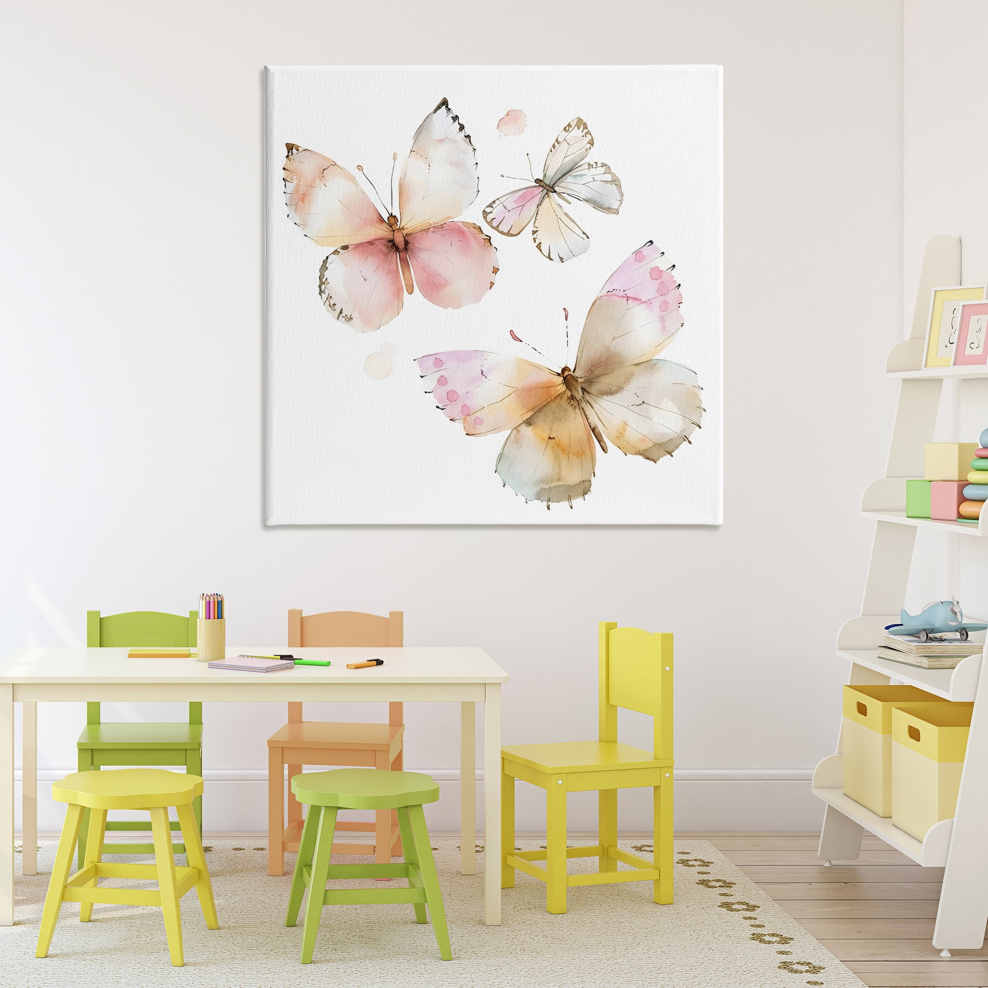 Stupell Industries Pink Watercolor Butterfly Trio Canvas Wall Art, design by Creative Studio