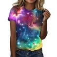 thumbnail image 2 of Blue Womens Tops Women's 3D Galaxy Print T Shirts Glitter Shirts Blouse Fashionable Starry Summer Shirts Round Neck Short Sleeve Tops for Carnival s Shirts for Women, 2 of 6