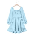 thumbnail image 4 of Fesfesfes Girls Long Sleeve Party Dress With Belt Elegant Pleated Flowy Formal Gown For Special Occasion Birthday Celebration Holiday Outfit(Light Blue#1,10-11Years), 4 of 8