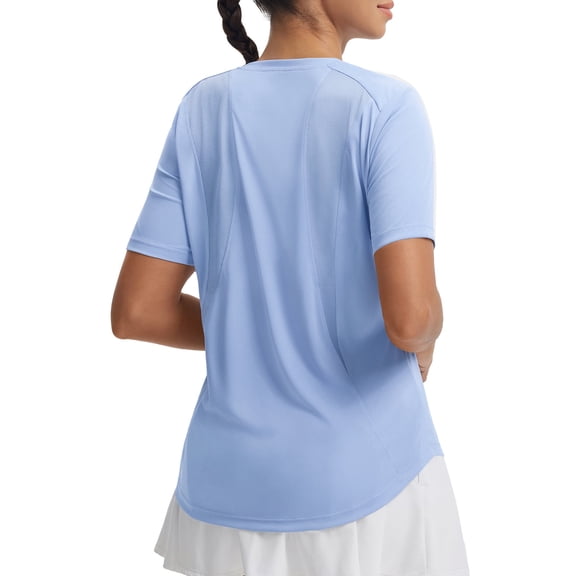 BALEAF Women's Workout Tops Short Sleeve Mesh Back Quick Dry Breathable UPF 50 Athletic Shirts for Running Gym Hiking Tee Light Blue L