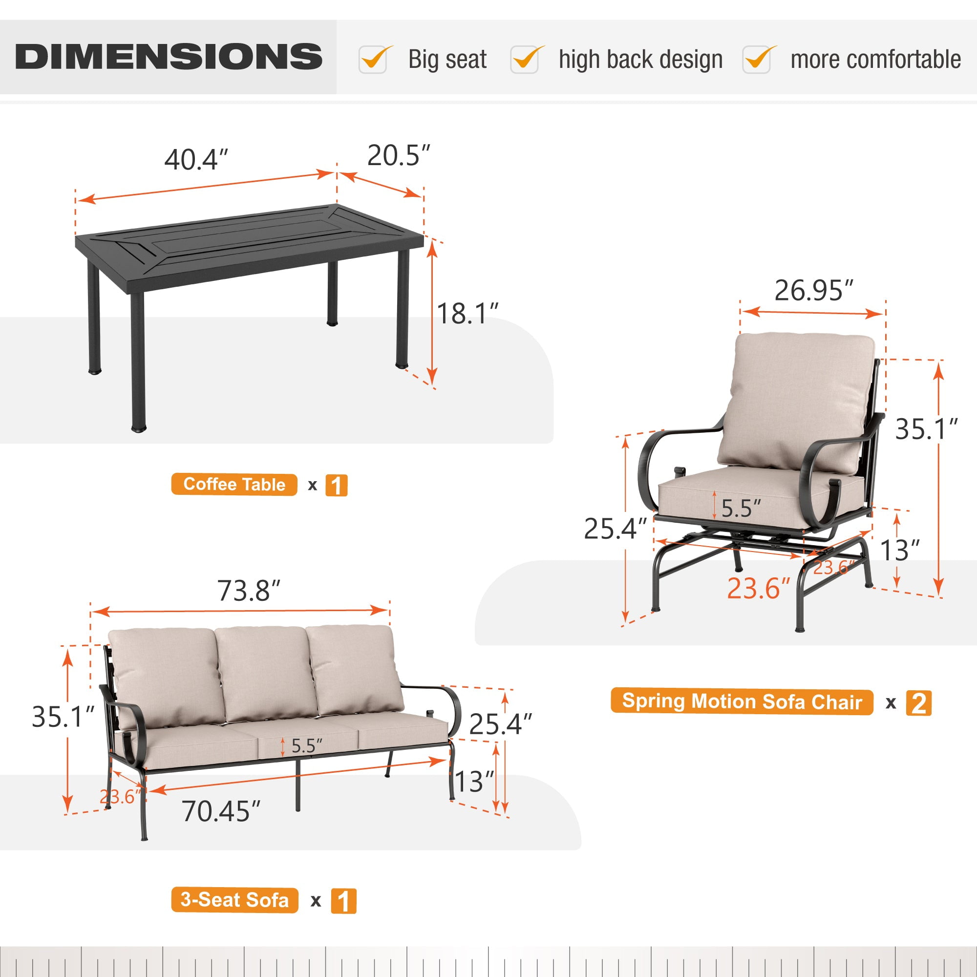 Sophia & William 4 Pieces Metal Patio Furniture Set Outdoor Sectional Conversation Set, Beige