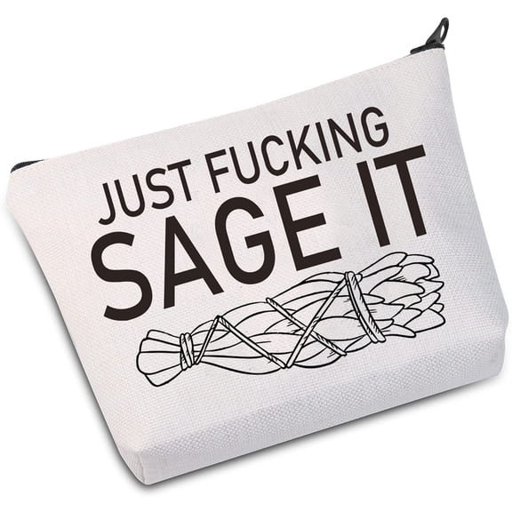 Zuo Bao Funny Sage Bag Witchy Gift Just F Sage It Makeup Bag Sage Lover Gift (Sage It White Bag)