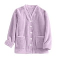 thumbnail image 4 of Pyhlmscde Women's Fuzzy Fleece Jacket V Neck Button Down Long Sleeve Pajamas, Womens Cardigan Sweaters, Fleece Pajamas Women, Womens Winter Clothes, 4 of 6