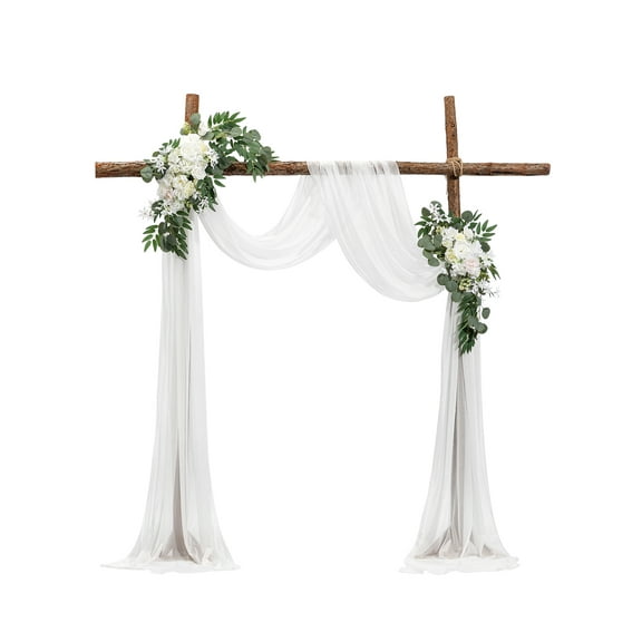VEVOR Artificial Wedding Arch Flowers Kit, White Wedding Arch Flowers with Drapes Kit (Pack of 3) - 2 Pcs Floral Arrangement, 1 Pcs Sheer Drapes, for Ceremony Bouquets Reception Backdrop Decoration