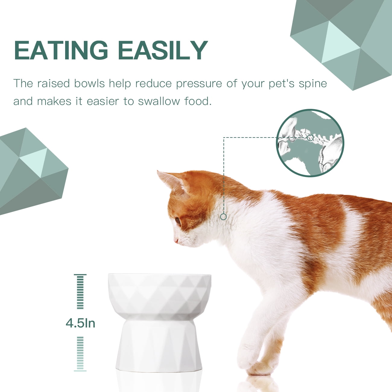Frewinky Cat Bowls,Ceramic Cat Bowls Anti Vomiting,Raised-Cat Food and Water Bowl set for Cats and Small Dogs,13.5 Oz，White