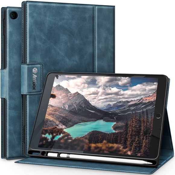 AmPm Case for iPad 9th/8th/7th Generation iPad 10.2 2021/2020/2019 with Built-in Apple Pencil Holder Auto Sleep/Wake Function PU Leather Smart Cover for iPad 10.2 Inch (DarkBlue)