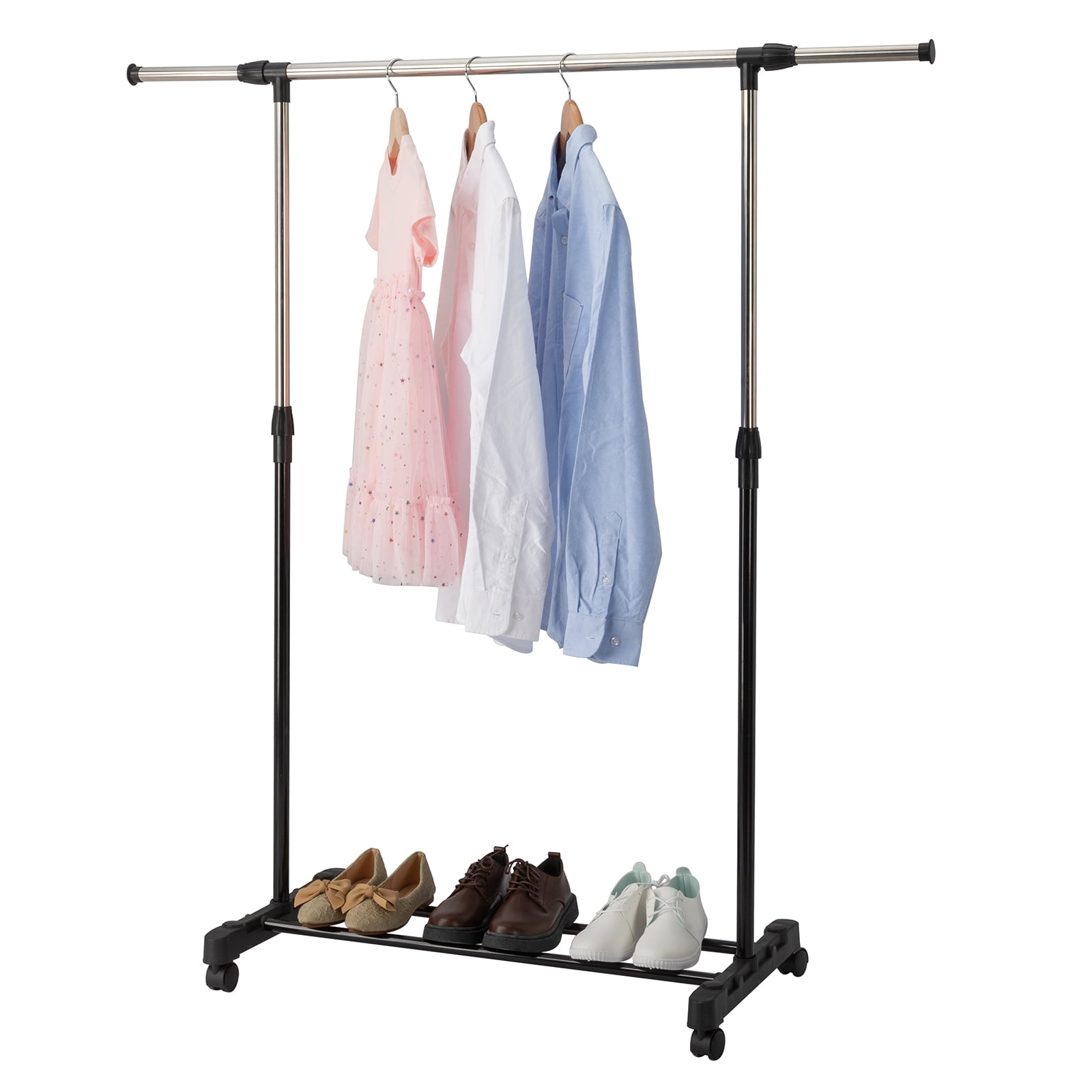 Ktaxon Single Bar Vertical and Horizontal Stretching Stand Clothes Rack with Shoe Shelf Black & Silver