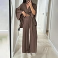 thumbnail image 7 of Women's Cotton Linen 2 Piece Outfits 3/4 Sleeve Shirt and Wide Leg Dress Pant Oversized Matching Sets Loungewear, M, 7 of 7