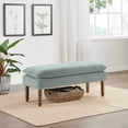 thumbnail image 2 of Selina Pillow Top Bench in Mist Green Fabric  Rustic Brown Finish Spindle Legs, 2 of 7