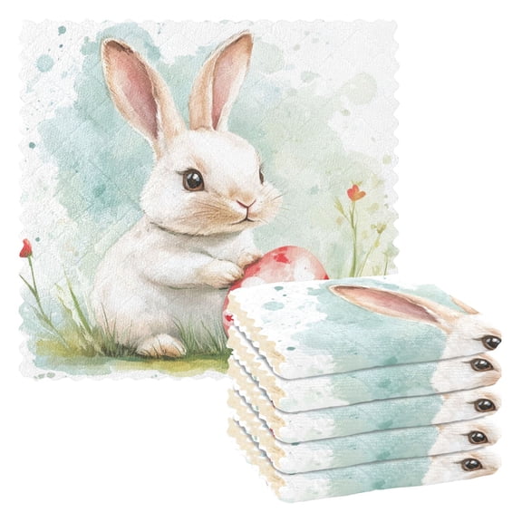 6 Pieces of Kitchen Towels 11x11Inch Kitchen Dish Cloths Kitchen Dish Towels Reuseable Cleaning Cloths Easter White Rabbit