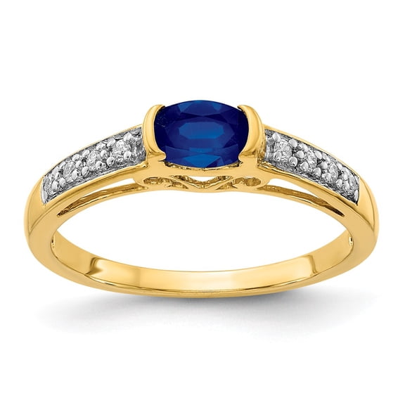 14K Yellow Gold Ring Band Gemstone Sapphire Oval Blue Diamond Round