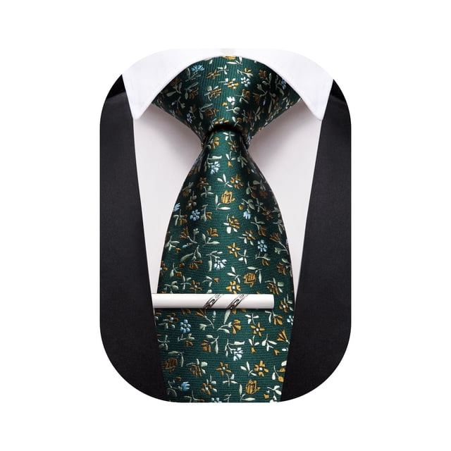 Corbata Barry.Wang con estampado floral verde esmeralda, 150 cm x 8,5 cm
