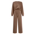 thumbnail image 4 of felwors Women 2 Piece Outfits Sweatsuit Set Twist Front Cropped Sweatshirt Wide Leg Sweatpant Lounge Set Tracksuit Brown, M, 4 of 5