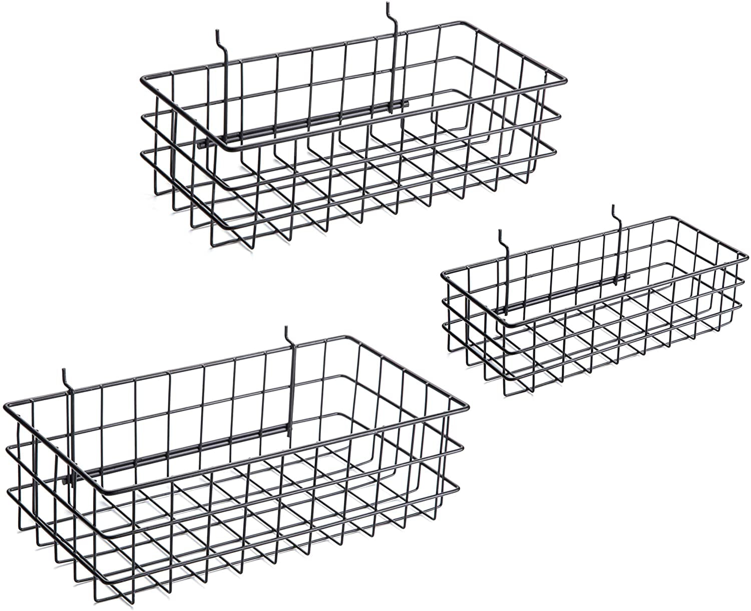Black Mesh Steel Pegboard Basket Storage Organizer Bin Peg Board Wire Shelf 2 PC 