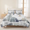 thumbnail image 3 of Quilts Twin XL Size Bedding Set, Green Grey Christmas Lightweight Quilted Comforter, Xmas Tree Forest Snowflake Winter Elk Reversible Bedspread Coverlet with Pillow Covers for All Season, 68" x 98", 3 of 9