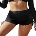thumbnail image 2 of FNNMNNR Women Swim Shorts High Waist Drawstring Wavy Hem Solid Summer Bathing Surfing Yoga Sport Bottoms, 2 of 5