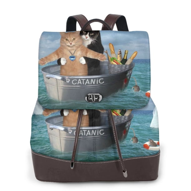 Fotbe Two Brave Cats Are Floating On The Sea Iceberg Mochila Bolso con Estampado para Mujer, Mochila Antirrobo de Nylon Impermeable, Bolsa Ligera de Hombro