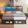 thumbnail image 6 of Bolvdo Full Bed Frame with Headboard and Storage, 2-Tier Storage Headboard & Foot-Board Drawers, Rustic Grey, 6 of 8