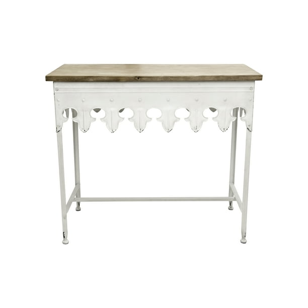 Creative Co Op Metal Scalloped Edge Table With Antique White Finish And Wood Top Com Creative Co Op Metal Scalloped Edge, Creative Co Op Furniture