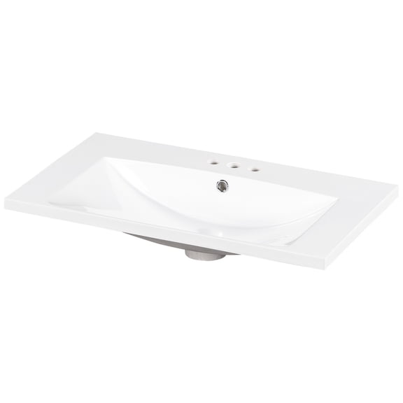 30" Single Vanity Basin Sink for Bathroom | Suited for 30-inch Bathroom Setups, 3 Faucet Holes | Resin Construction, Robust and Reliable | Smooth Basin, Quick Care