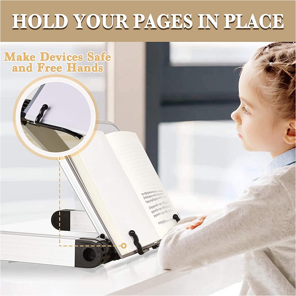 Private Jungle Book Stand, Book Holder Adjustable Height & Angle Ergonomic with Page Paper Clips for Reading Big Heavy Textbooks Music Books Tablet Cook Recipe Hands Free (White) Private Jungle Book Stand, Book Holder Adjustable Height & Angle Ergonomic with Page Paper Clips for Reading Big Heavy Textbooks Music Books Tablet Cook Recipe Hands Free (White)