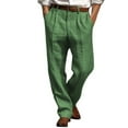 thumbnail image 2 of Cotton Linen Pants for Men Solid Color Straight Leg Comfortable Breathable Casual Vacation Beach Pants Trousers, 2 of 4