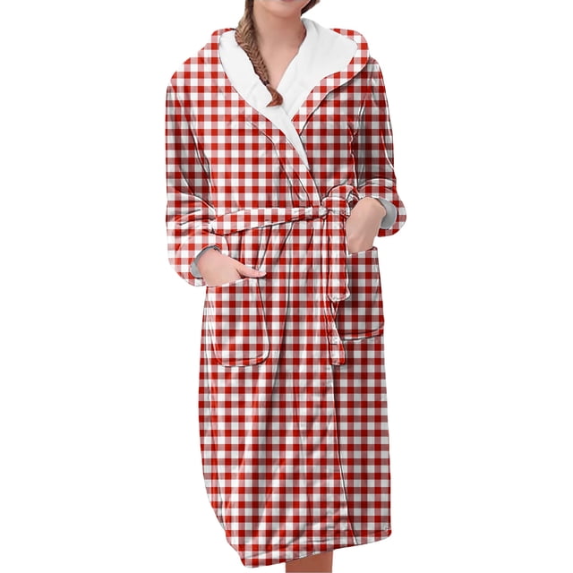 Women's Fleece Plush Robe Long Warm Plush Bathrobe Loungewear Jacket Printed Comfort Robe