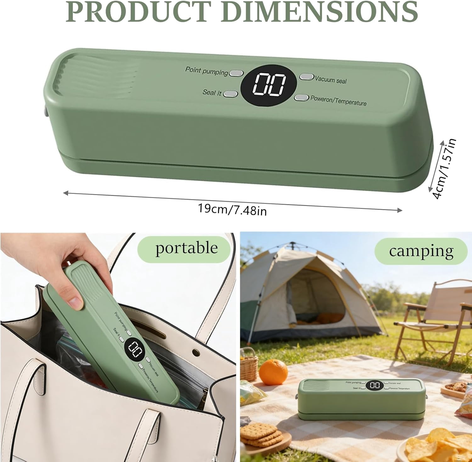 Portable Vacuum Sealer for Food, Compact Vacuum Sealer & Food Sealers, Wireless 60KPA Handheld with 3-Temp Modes for Dry/Wet/Oily Items, Indoor Outdoor Use (Beige)