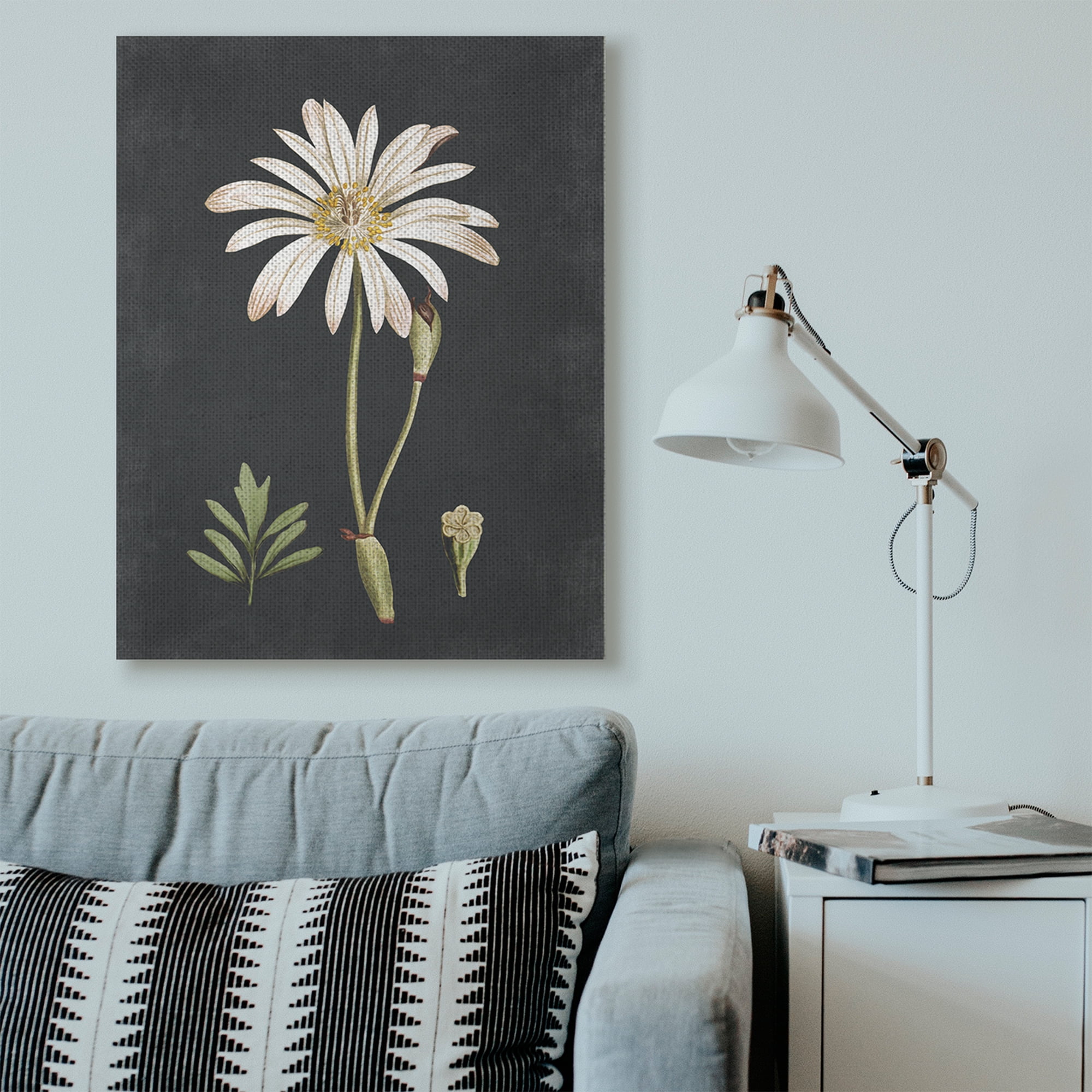 Stupell Industries Botanical Drawing White Flower On Black Design Canvas Wall Art by Lettered and Lined