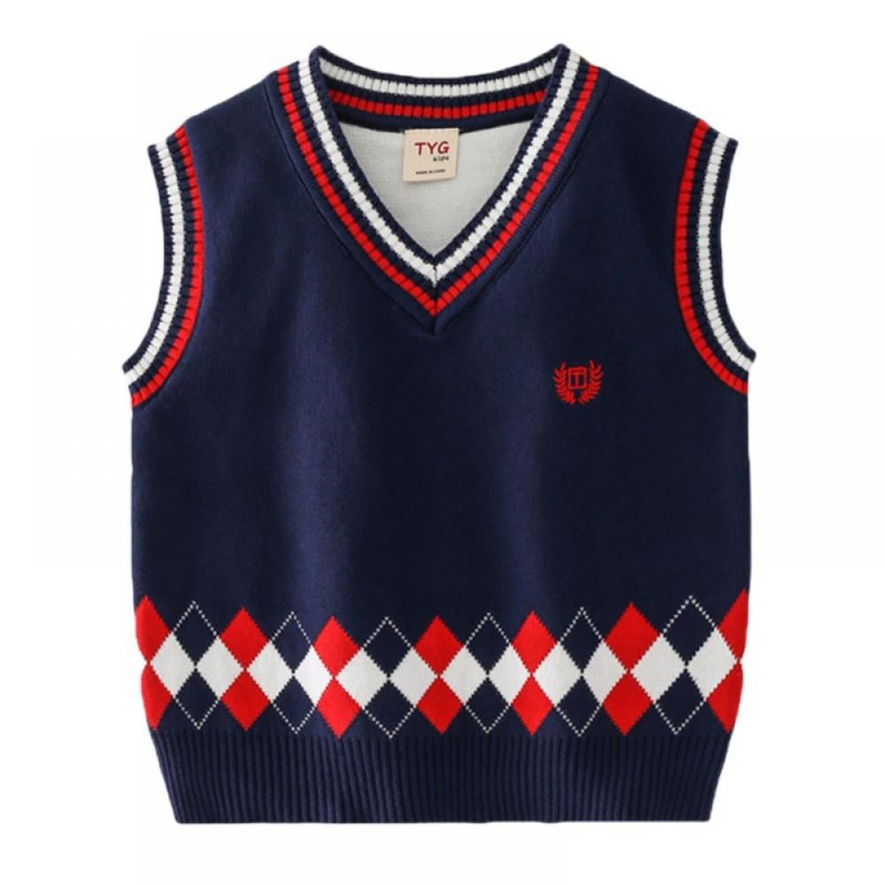 Baby Toddler Boys Solid Color V Neck Sweater Vest Sleeveless Pullover Knitted Waistcoat red 110