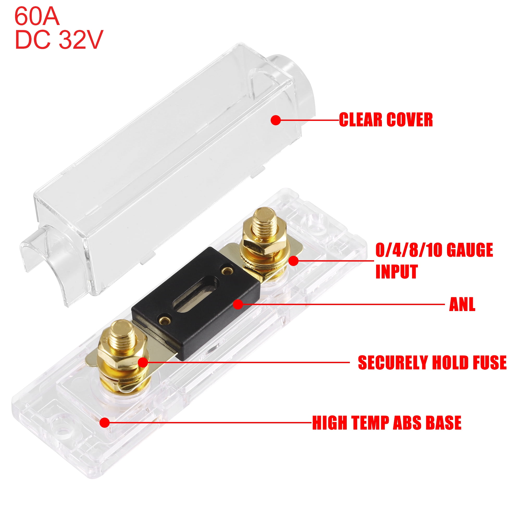 5pcs 60 Amp Fuse 0 4 8 10 Gauge Inline ANL Fuse Holders Clear Fuse Block for Car Audio Video Stereo
