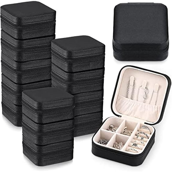 12 Pcs Mini Travel Jewelry Case Bridesmaid Proposal Gift Boxes, Small PU Leather Earring Organizer, Bulk Travel Accessories Portable Jewelry Holder(Black)