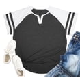 thumbnail image 2 of YI XIANG RAN Plus-Size Shirt for Women Summer V Neck T Shirts Raglan Striped Sleeve Tees Color Block Top XL-4XL, 2 of 5
