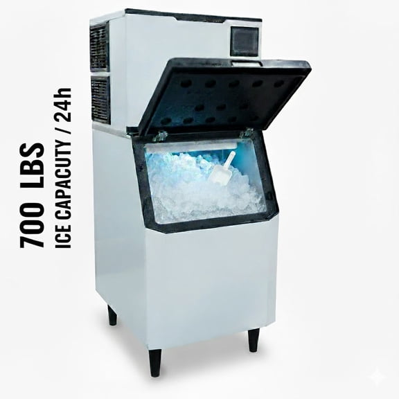 Commercial Ice Maker, 700 lbs/24H Half-Square Cube Ice Maker with 440 lbs Storage Bin, NSF & ETL Certified, Stainless Steel, R290 Refrigerant