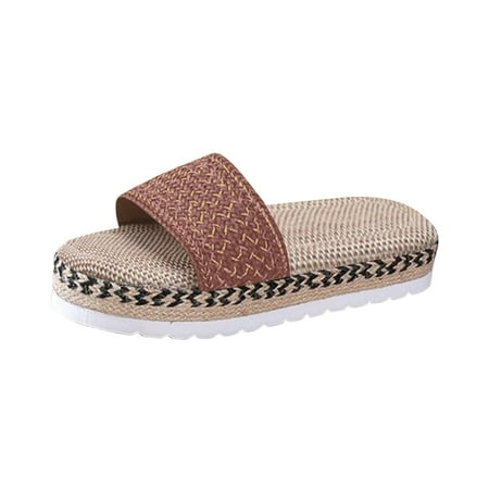 

SEAOPEN Women s Platform Sandals Braided Strap Flatform Slide Open Toe Casual Summer Beach Outdoor Wedge Woven Slip On Flat Sandals Casual Summer Sandals Coffee8.5