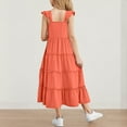 thumbnail image 6 of Girl Ruffle Dresses, Tween Summer Solid Color Sleeveless Tiered A-Line Sundress, Long Maxi Beach Boho Dress Baby Girl Christmas Dress Orange 12Y, 6 of 6