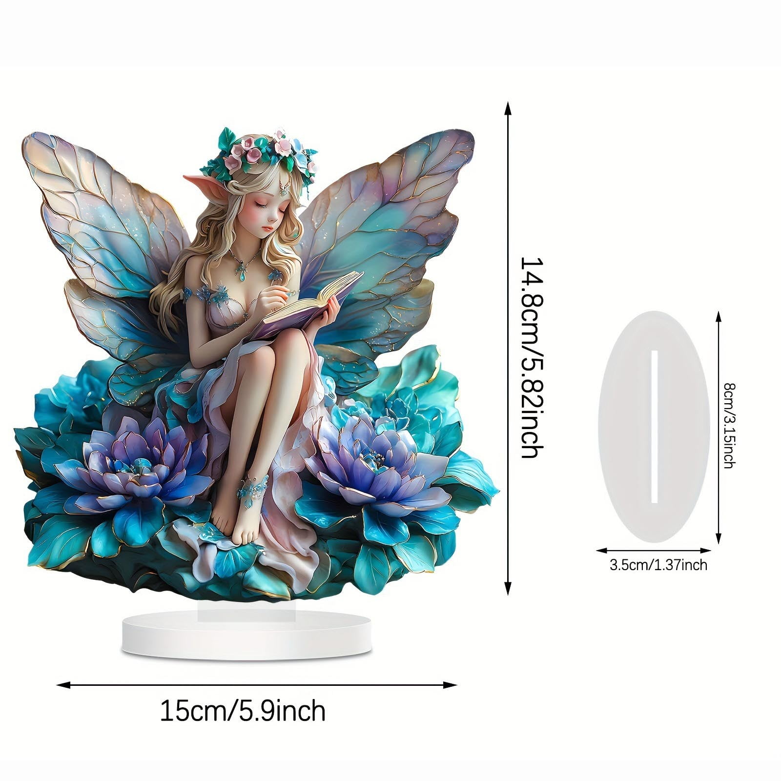 Fairy Garden Statue Decor,Butterfly Flower Elf Reading Book Statue Ornaments,Acrylic 2D Fairy Tabletop Decoration,Home Festival Party Decor