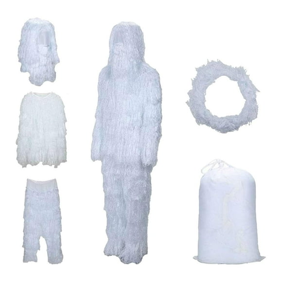 Colaxi Ghillie Suit Pants Hat Hooded for Boys Girls Snow Ghillie Clothes with Storage Bag Uniform Set for Game Party Cosplay Hunting